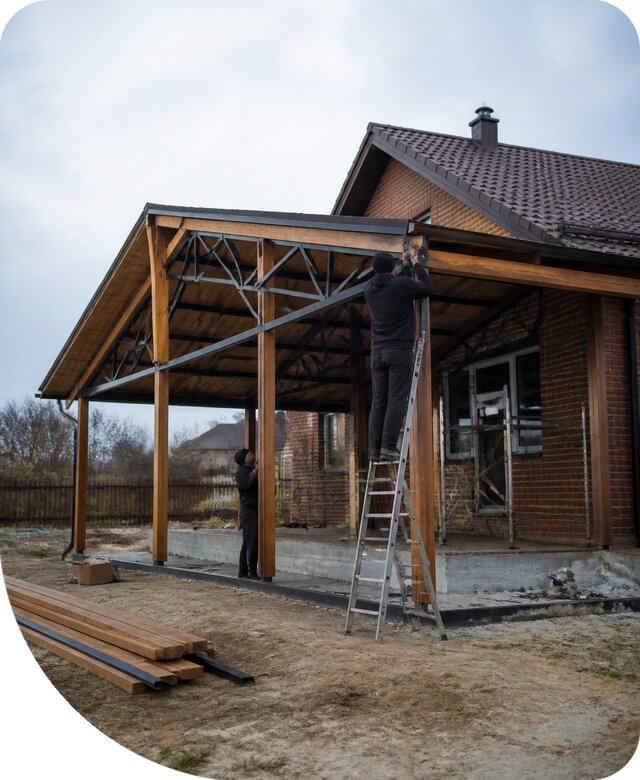 Пристройка навеса к дому и участку в Петергофе под ключ